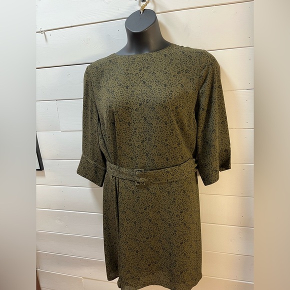 1980 Montréal – Olive Green Printed Dress Size 18 - Picture 2 of 9